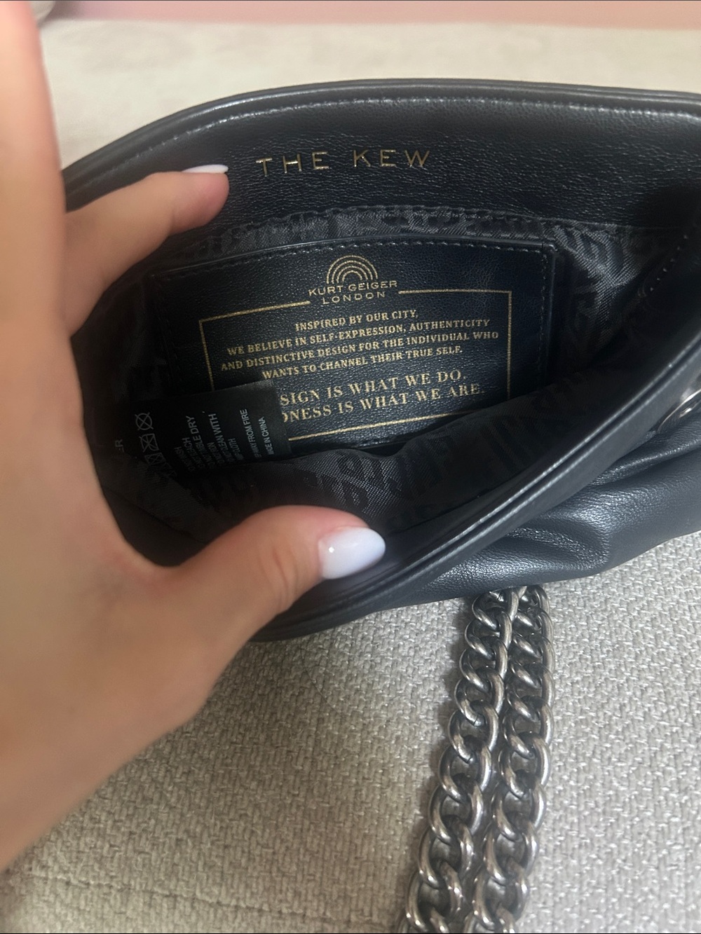 Kurt Geiger Black Leather Mini Shoulder Bag with Silver Chain - Picture 3 of 5